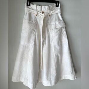 Banana Republic linen / rayon lined midi skirt with flap pockets and belt